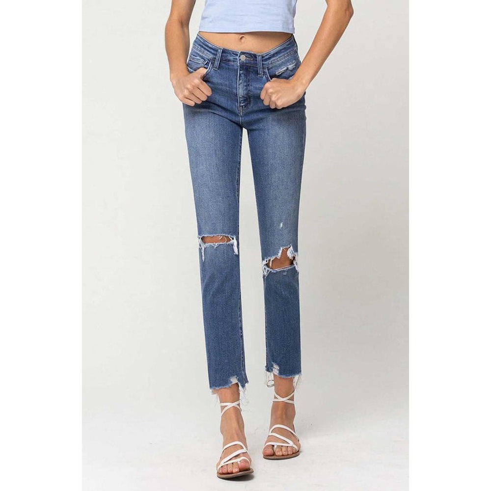 Flying Monkey Holly High Rise Distressed Hem Ankle Slim Straight Jeans - Picture 8 of 9